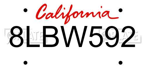 8LBW592 California License Plate