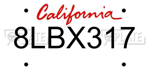 8LBX317 California License Plate