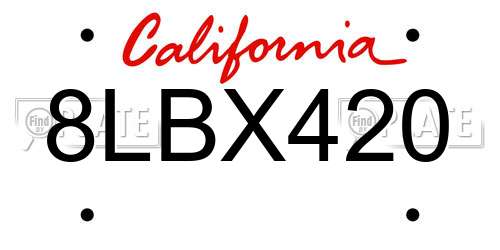 8LBX420 California License Plate