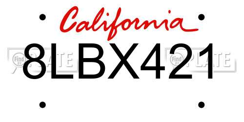 8LBX421 California License Plate