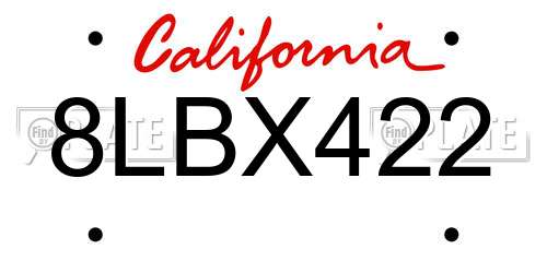 8LBX422 California License Plate