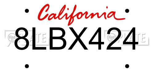 8LBX424 California License Plate