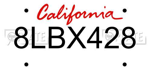 8LBX428 California License Plate