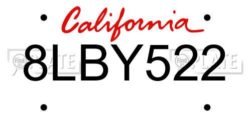 8LBY522 California License Plate