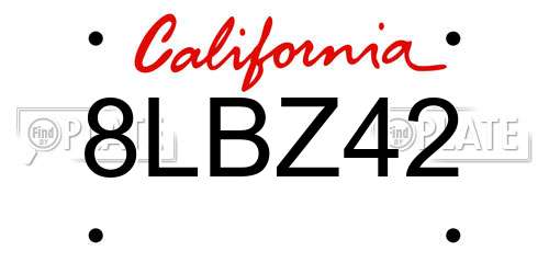 8LBZ42 California License Plate