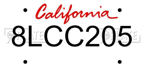 8LCC205 California License Plate