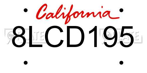 8LCD195 California License Plate