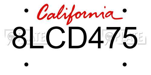 8LCD475 California License Plate