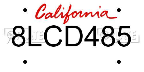 8LCD485 California License Plate