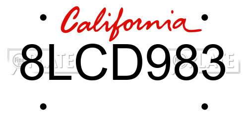 8LCD983 California License Plate
