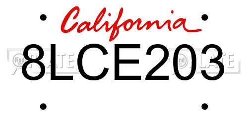 8LCE203 California License Plate