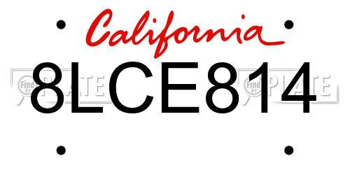 8LCE814 California License Plate