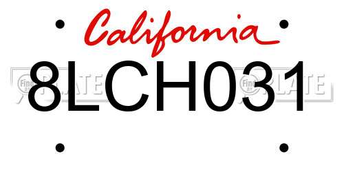 8LCH031 California License Plate