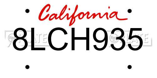 8LCH935 California License Plate