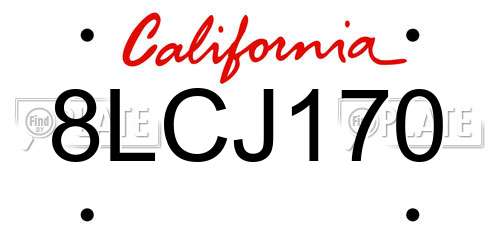 8LCJ170 California License Plate