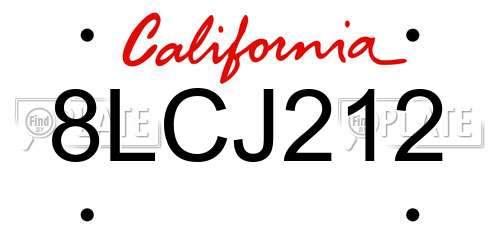 8LCJ212 California License Plate
