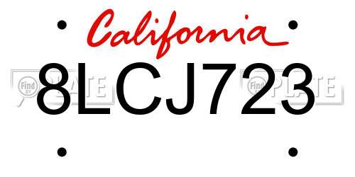 8LCJ723 California License Plate