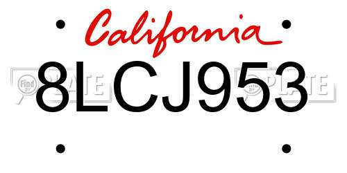 8LCJ953 California License Plate