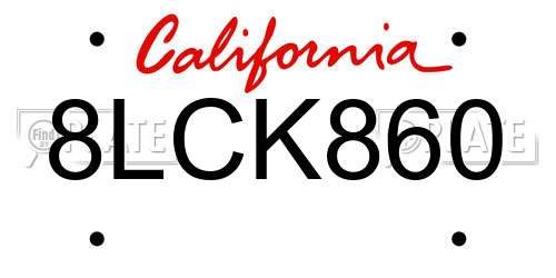8LCK860 California License Plate