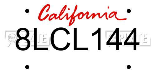 8LCL144 California License Plate
