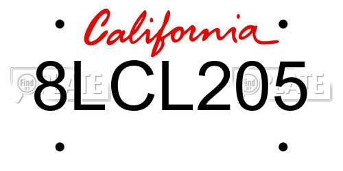 8LCL205 California License Plate