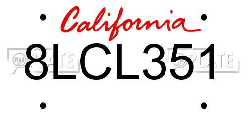 8LCL351 California License Plate