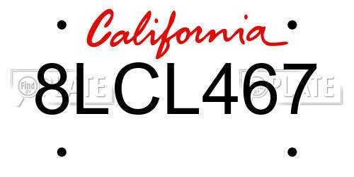 8LCL467 California License Plate