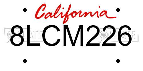 8LCM226 California License Plate