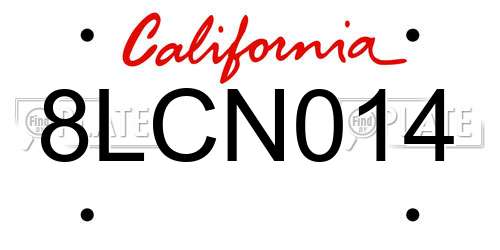 8LCN014 California License Plate