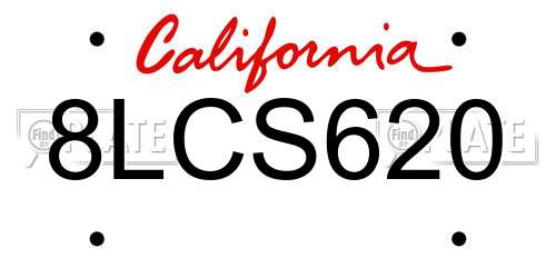 8LCS620 California License Plate