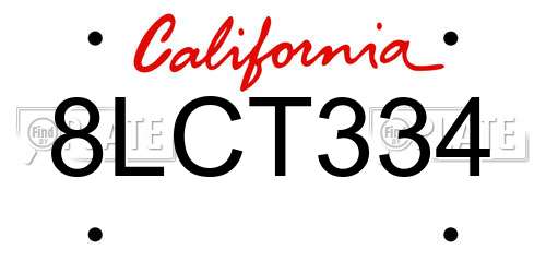 8LCT334 California License Plate