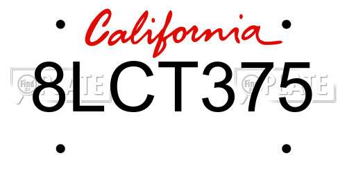 8LCT375 California License Plate