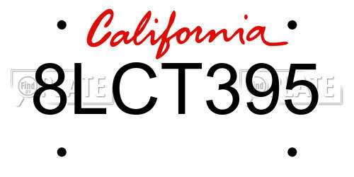 8LCT395 California License Plate