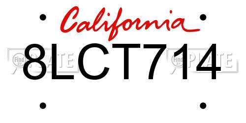 8LCT714 California License Plate