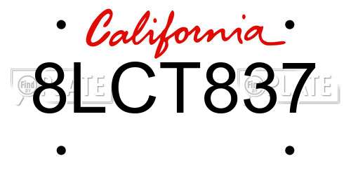 8LCT837 California License Plate