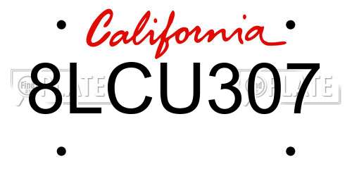8LCU307 California License Plate