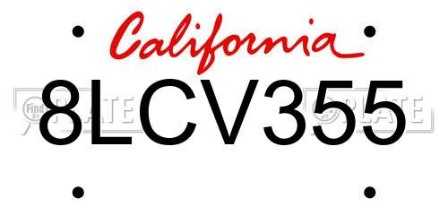 8LCV355 California License Plate