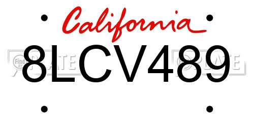 8LCV489 California License Plate