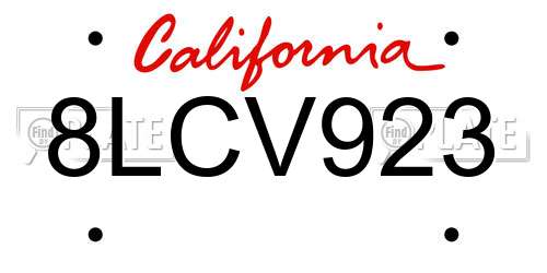 8LCV923 California License Plate