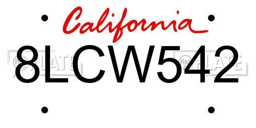 8LCW542 California License Plate