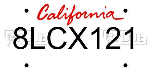 8LCX121 California License Plate