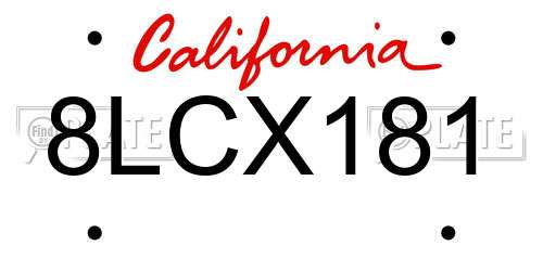 8LCX181 California License Plate