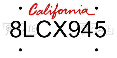 8LCX945 California License Plate