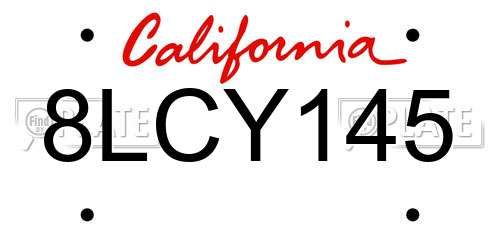 8LCY145 California License Plate