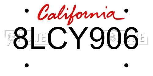 8LCY906 California License Plate