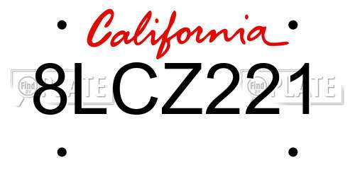 8LCZ221 California License Plate