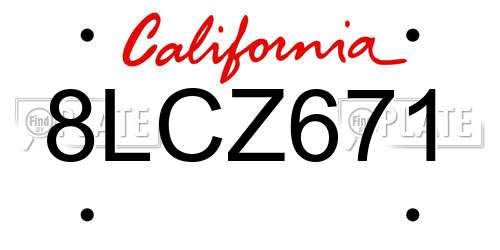 8LCZ671 California License Plate