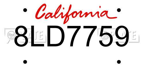 8LD7759 California License Plate