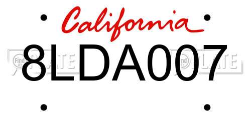 8LDA007 California License Plate