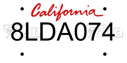8LDA074 California License Plate